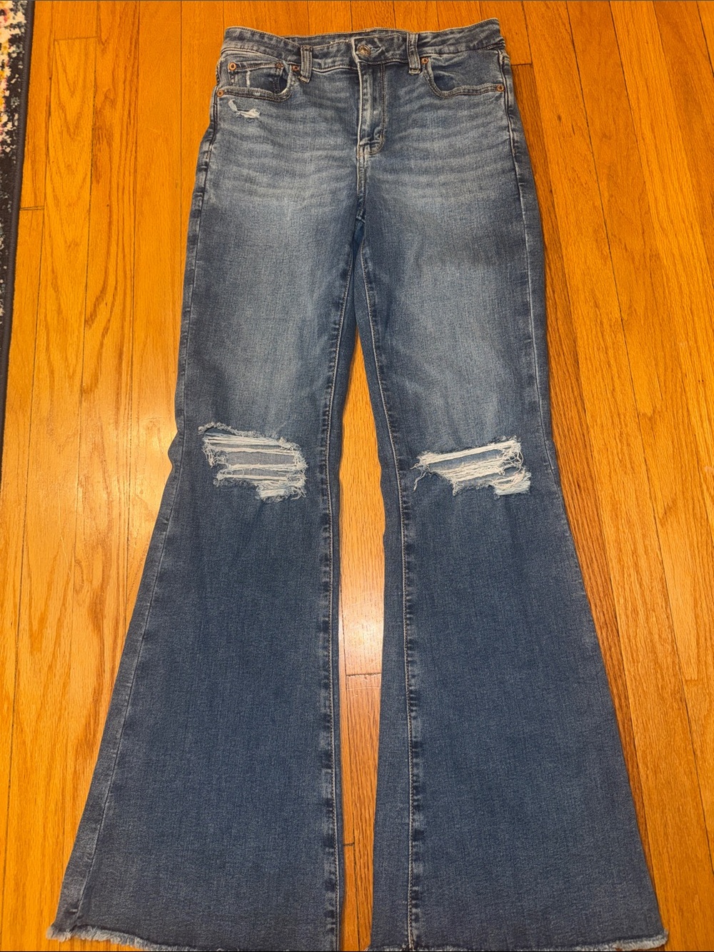 American Eagle Outfitters Medium Blue Distressed Flare Jeans